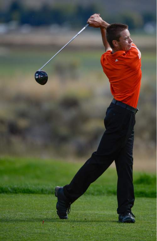 Francisco Kjolseth | The Salt Lake Tribune
John Lillywhite of Timpview drives the ball while competing in the boys class 4A golf tournament is played on the Silver Course at Soldier Hollow in Midway on Tuesday, Oct. 6, 2015.
