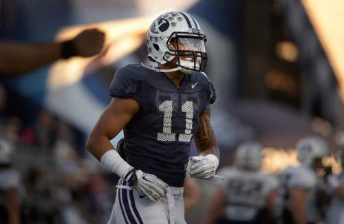 Scott Sommerdorf   |  The Salt Lake Tribune
BYU WR Terenn Houk during BYU football had it's first scrimmage, Friday, March 27, 2015.