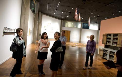 Lennie Mahler  |  The Salt Lake Tribune
National Endowment for the Arts Chairman Jane Chu tours the "Grandma's Cupboard" exhibit by Kate Ericson and Mel Ziegler at the Utah Museum of Contemporary Art on Oct. 9, 2015.