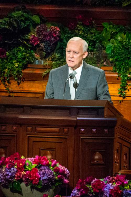 Chris Detrick  |  The Salt Lake Tribune
Larry R. Lawrence, of the Seventy, speaks during morning session of the 185th LDS General Conference at  the Conference Center in Salt Lake City Saturday October 3, 2015.