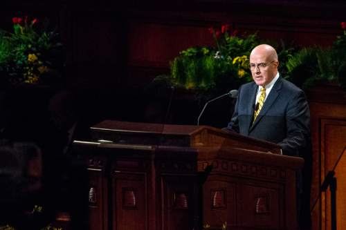 Chris Detrick  |  The Salt Lake Tribune
L. Whitney Clayton, Presidency of the Seventy, speaks during the 185th Annual LDS General Conference Saturday April 4, 2015.