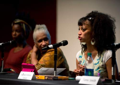 Lennie Mahler  |  The Salt Lake Tribune

Lashawn Williams-Schultz speaks in a panel discussion, "Race and Mormon Women," at the Utah Museum of Fine Arts, Friday, Oct. 9, 2015.