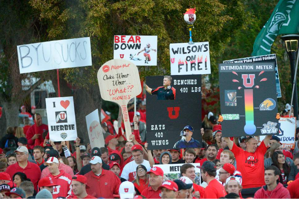 Leah Hogsten  |  The Salt Lake Tribune
Hundreds of fans cheered for their teams Saturday, October 10, 2015, at The University of Utah's President's Circle, during the filming of ESPN's "College GameDay," a sports television show that previews and predicts winners of the nation's college football games and picked No. 5 Utah to beat No. 23 Cal.