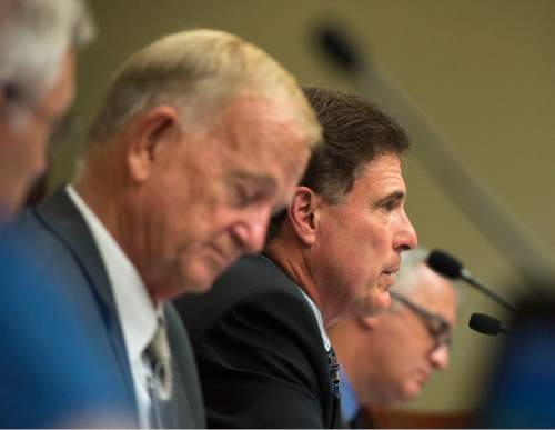Steve Griffin  |  The Salt Lake Tribune

House Majority Leader Jim Dunnigan, R- Taylorsville, addresses the public during a Health Reform Task Force meeting to discuss where Utah is at on covering low-income residents falling in the current insurance gap. The meeting was held at the House Building on capitol hill 
in Salt Lake City, Tuesday, October 6, 2015.