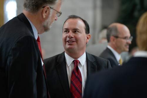 Francisco Kjolseth | The Salt Lake Tribune
Senator Mike Lee, attends the announcement by the University of Utah of the official launch of the formation of the Kem C. Gardner Policy Institute at the University of Utah, during a luncheon at the Utah Capitol on Wed. Sept. 2015. Named in honor of businessman and philanthropist Kem Gardner, the institute aims to gather thought leaders to help develop public policy to better serve Utah.