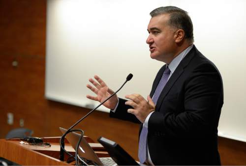 Francisco Kjolseth | The Salt Lake Tribune
Ambassador Elin Suleymanov of the Republic of Azerbaijan begins the America's Role in the World Conference hosted by Congressman Chris Stewart with an emphasis on national security at the University of Utah on Tuesday, Oct. 13, 2015.
