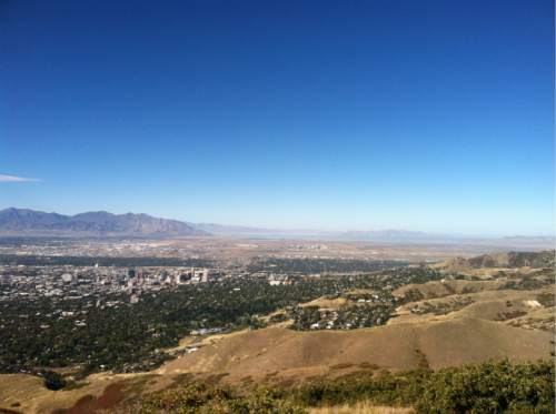 Nate Carlisle  |  The Salt Lake Tribune

The Salt Lake Valley and downtown Salt Lake City can be viewed from the top of Mount Van Cott, as seen on Oct. 12, 2015