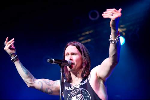Lennie Mahler  |  The Salt Lake Tribune

Vocalist Myles Kennedy performs with guitarist Slash and their backing band, The Conspirator, at a sold-out show at The Depot on Thursday, Oct. 15, 2015, in Salt Lake City.