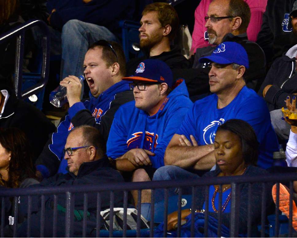 Scott Sommerdorf   |  The Salt Lake Tribune
Boise State fans seem less than excited by the goings on as Utah State defeated Boise State 52-26 in Logan, Friday, October 15, 2015.