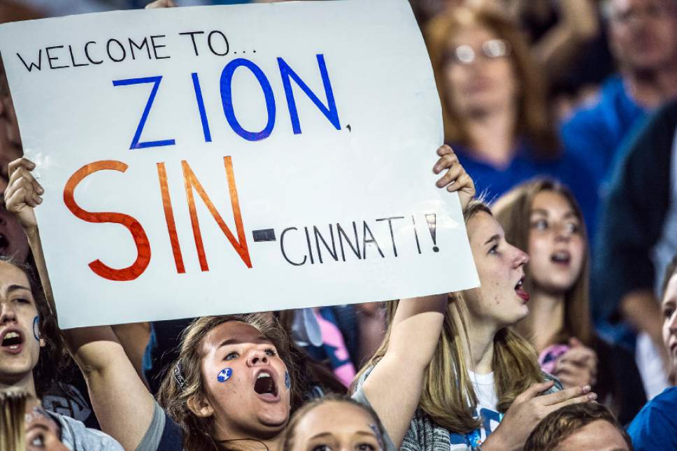 Chris Detrick  |  The Salt Lake Tribune
A BYU fan holds up a sign during the game at LaVell Edwards Stadium Friday October 16, 2015.