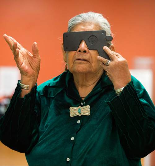 Rick Egan  |  The Salt Lake Tribune

Lucy Cly, takes an eye test, at the Monument Valley Community Health Center, Friday, September 25, 2015.