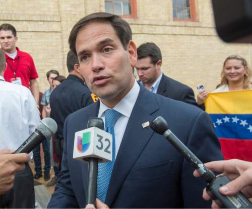 Rick Egan  |  The Salt Lake Tribune

Republican presidential candidate, Sen. Marco Rubio, R-Fla, gives an interview after speaking at a public rally at the Utah Fair Park, Monday, October 19, 2015.