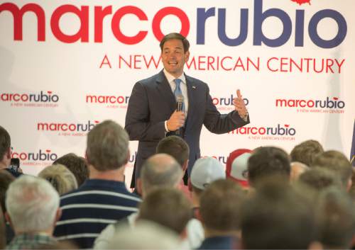 Rick Egan  |  The Salt Lake Tribune

Republican presidential candidate, Sen. Marco Rubio, R-Fla, speaks at a public rally at the Utah Fairpark, Monday, October 19, 2015.