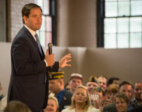 Rick Egan  |  The Salt Lake Tribune

Republican presidential candidate, Sen. Marco Rubio, R-Fla, speaks at a public rally at the Utah Fair Park, Monday, October 19, 2015.