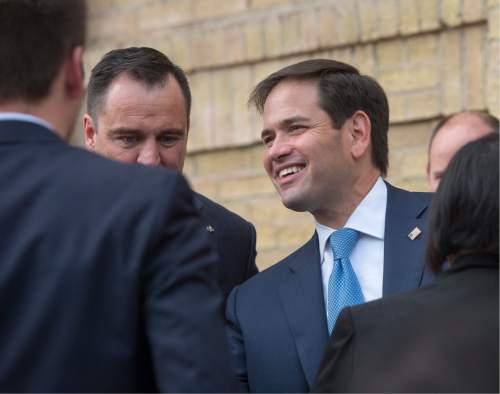 Rick Egan  |  The Salt Lake Tribune

Republican presidential candidate, Sen. Marco Rubio, R-Fla, meets with supporters after speaking at a public rally at the Utah Fair Park, Monday, October 19, 2015.
