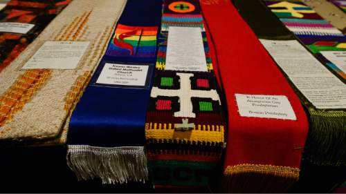 Francisco Kjolseth | The Salt Lake Tribune
A traveling display of thousands liturgical stoles and sacred items representing the lives of LGBTQ faith leaders that have been kicked out or forced to leave their church, religion, or faith community are displayed during the Faith & Family LGBTQ Power Summit in Salt Lake City this week.