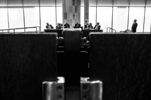 Trent Nelson  |  The Salt Lake Tribune
Judges of the Tenth Circuit Court of Appeals answered the questions of students at the University of Utah law school, Thursday October 22, 2015. Left to right, Timothy M. Tymkovich, Stephanie K. Seymour, David M. Ebel, Scott Matheson Jr.,  Carolyn B. McHugh, and Carlos F. Lucero.