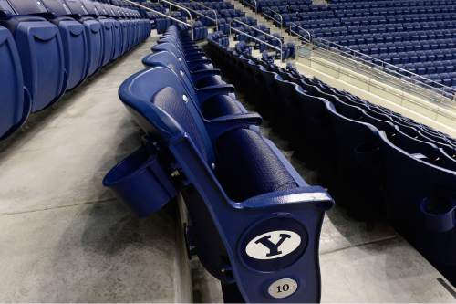 Scott Sommerdorf   |  The Salt Lake Tribune
The new lower bowl blue seats at the Marriott Center, Wednesday, October 14, 2015.