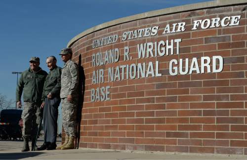 Francisco Kjolseth  |  The Salt Lake Tribune
Retired Brig. Gen. Roland Wright, center, who flew the "Mormon Mustang" during World War II, is joined by General David Fountain, left, and Major General Jeff Burton at a ceremony last year in which the Utah Air National Guard Base east of SLC International is renamed for Wright.
