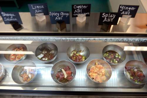 Al Hartmann  |  The Salt Lake Tribune
Laid Back Poke Shack in Holladay offers fresh fish and plenty of Hawaiian mahalo in their poke bowls available in nearly a dozen flavors each day.