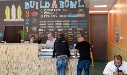 Al Hartmann  |  The Salt Lake Tribune
Laid Back Poke Shack in Holladay offers fresh fish and plenty of Hawaiian mahalo in their poke bowls available in nearly a dozen flavors each day.