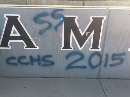 Trevor Phibbs  |  The Salt Lake Tribune
Vandals spray-painted vulgar images and obscenities on buildings at Alta High in advance of the rivalry game between Alta and Corner Canyon on Oct. 23, 2015.