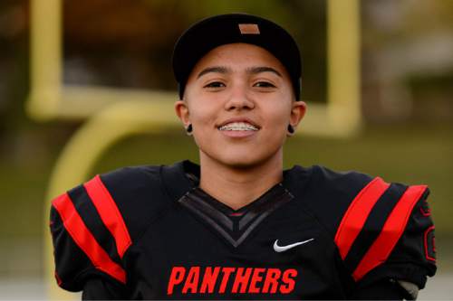 Trent Nelson  |  The Salt Lake Tribune
Izzy Martinez (West) is one of 14 girls playing high school football across the state. Wednesday October 21, 2015.