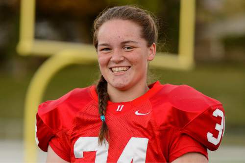 Trent Nelson  |  The Salt Lake Tribune
Emmalee Mayes (Uintah) is one of 14 girls playing high school football across the state. Wednesday October 21, 2015.