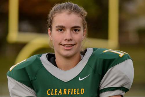 Trent Nelson  |  The Salt Lake Tribune
Taylor Stevens (Clearfield) is one of 14 girls playing high school football across the state. Wednesday October 21, 2015.