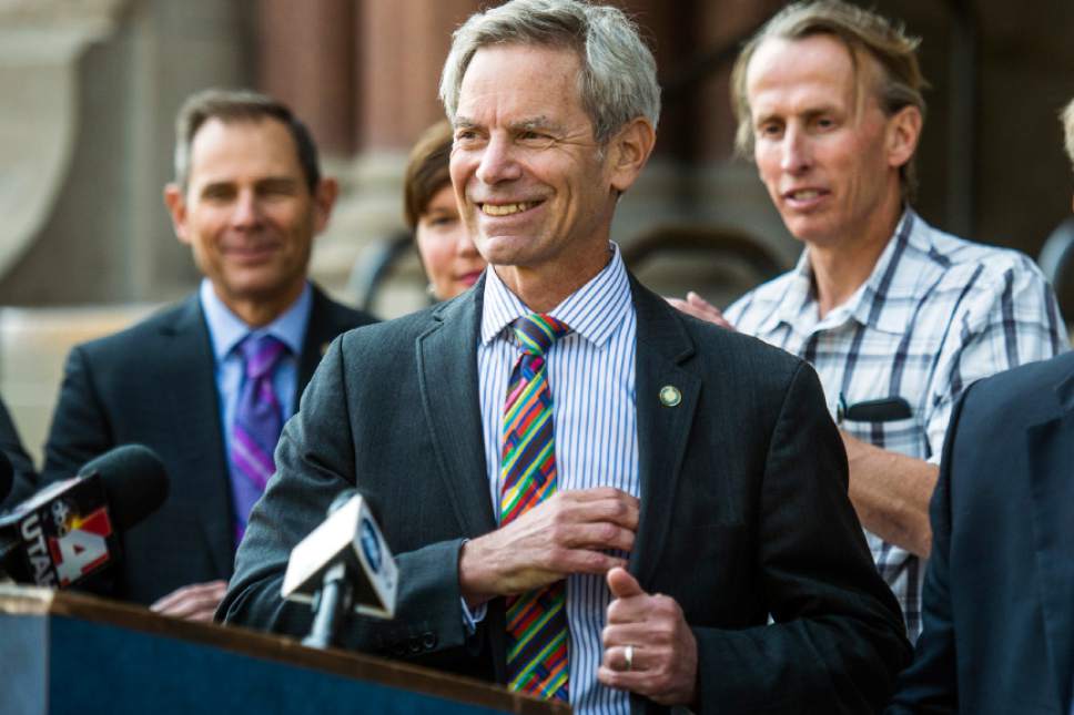 Chris Detrick  |  The Salt Lake Tribune
Salt Lake City Mayor Ralph Becker is introduced during a press conference outside of the City and County Building Thursday October 22, 2015.