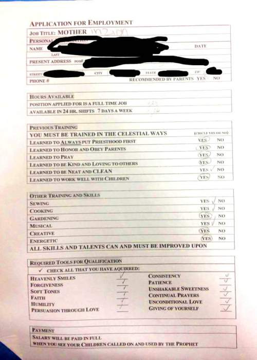 Here's the 'application' an FLDS school told girls to fill out - The ...