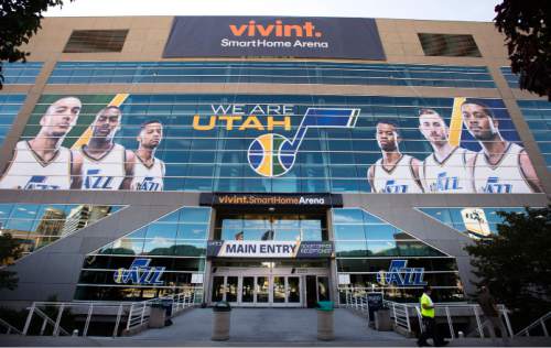 Steve Griffin  |  The Salt Lake Tribune

Provo, Utah company Vivint is the new naming rights sponsor for the former EnergySolutions Arena starting Monday, October 26, 2015. The Jazz will play their home games for the next 10 years at the Vivint Smart Home Arena in Salt Lake City,