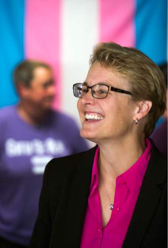 Steve Griffin  |  The Salt Lake Tribune


Marian Edmonds-Allen smiles as she talks with people after she was introduced as the new executive director of the Utah Pride Center during a press conference at the center in Salt Lake City, Thursday, July 16, 2015.