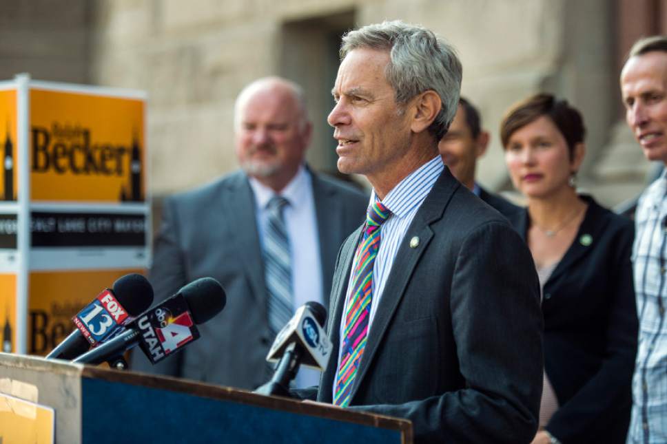 Chris Detrick  |  The Salt Lake Tribune
Salt Lake City Mayor Ralph Becker speaks during a press conference outside of the City and County Building Thursday October 22, 2015.