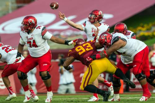 Chris Detrick  |  The Salt Lake Tribune
Utah Utes quarterback Travis Wilson (7) passes the ball during the game at the Los Angeles Memorial Coliseum Saturday October 24, 2015.