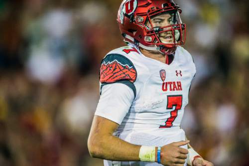 Chris Detrick  |  The Salt Lake Tribune
Utah Utes quarterback Travis Wilson (7) walks off of the field during the game at the Los Angeles Memorial Coliseum Saturday October 24, 2015.