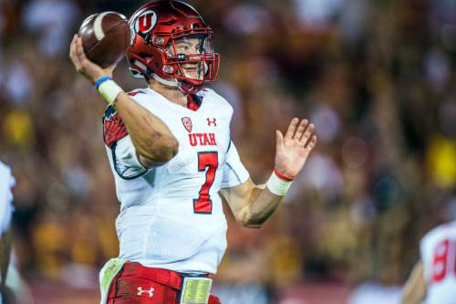 Chris Detrick  |  The Salt Lake Tribune
Utah Utes quarterback Travis Wilson (7) passes the ball during the game at the Los Angeles Memorial Coliseum Saturday October 24, 2015.