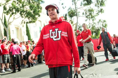 Chris Detrick  |  The Salt Lake Tribune
Utah Utes quarterback Travis Wilson (7) arrives before the game at the Los Angeles Memorial Coliseum Saturday October 24, 2015.