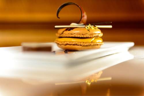 Trent Nelson  |  The Salt Lake Tribune
Salted Caramel macaron from the Grand America Hotel's La Bonne Vie Bakery, Wednesday October 21, 2015.