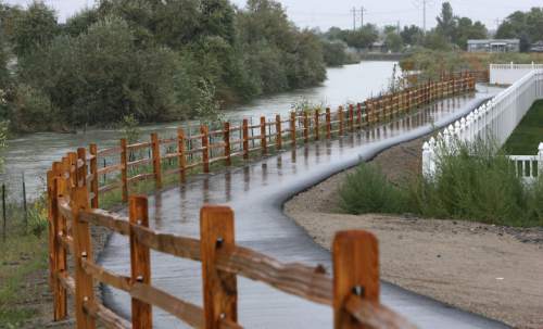 Steve Griffin  |  The Salt Lake Tribune
A recreational trail and new vegetation, protected from beavers with a metal fence, flank the east side of the Jordan River in Midvale.