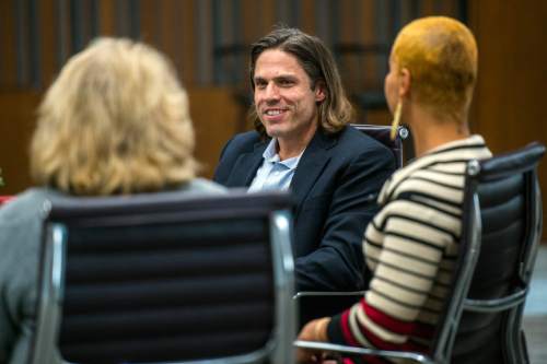 Chris Detrick  |  The Salt Lake Tribune
College of Law Professor Michael Teter speaks during Pro Bono Week at the University of Utah S.J. Quinney College of Law Wednesday October 28, 2015. Sara Kruzan was forced into a life of drugs and sexual exploitation and ended up sentenced at age 16 to life in prison without parole. She was eventually freed through the efforts of a group of attorneys working for free, including U. professor Michael Teter.