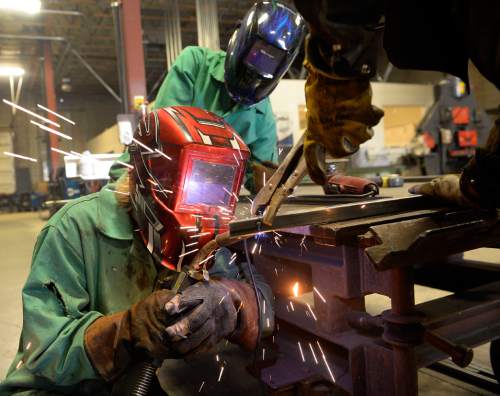 Al Hartmann  |  The Salt Lake Tribune
Welding students work on a project at Mountainland Applied Technology College in Orem Tuesday Nov. 3.   According to a legislative audit, Utah College of Applied Technology has changed its reporting of student certification in response to a desire for more certificates, outlined in Utahís ì66% by 2020î goal.