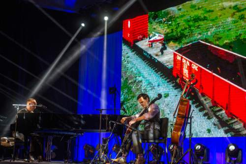 Chris Detrick  |  The Salt Lake Tribune
The Piano Guys, pianist Jon Schmidt, and cellist Steven Sharp Nelson, perform with American Heritage Lyceum Philharmonic during the World Congress of Families at The Grand America Hotel Friday October 30, 2015.