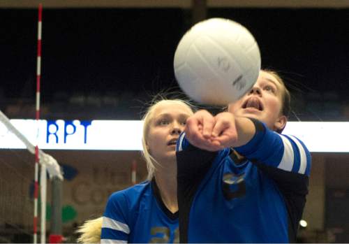 Rick Egan  |  The Salt Lake Tribune

Shantae Miller (8) hits the ball for the Bobcats, in prep 1A championship volleyball action Panguitch vs. Monticello, at Utah Valley University, Saturday, October 31, 2015.