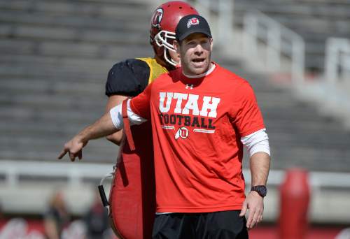Scott Sommerdorf   |  The Salt Lake Tribune
Safties and Special Teams coach Morgan Scalley coaches during University of Utah Spring scrimmage at Rice-Eccles Stadium, Saturday, April 11, 2015.