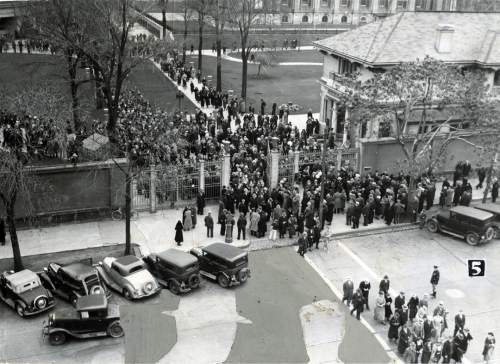 Tribune file photo

A crowd gathers on Temple Square during the LDS Church's General Conference on April 5, 1935.