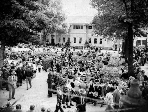 Tribune file photo

Crowds gather at Temple Square during an October session of General Conference in 1949.