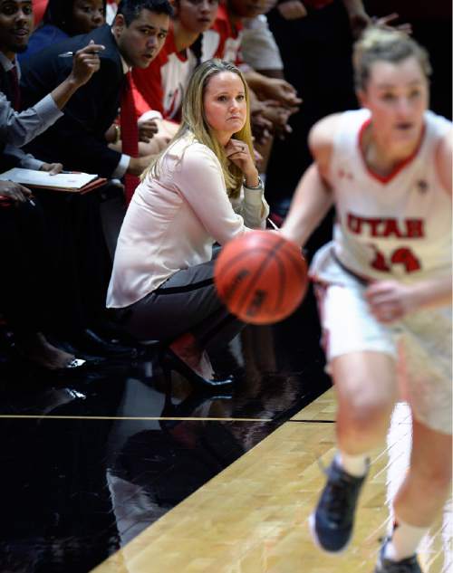 Scott Sommerdorf   |  The Salt Lake Tribune
Utah women's basketball head coach Lynne Roberts watches as Paige Crozon brings up the ball during first half play against Fort Lewis College. Utah led Fort Lewis 46-32 at the half, Friday, November 6, 2015.