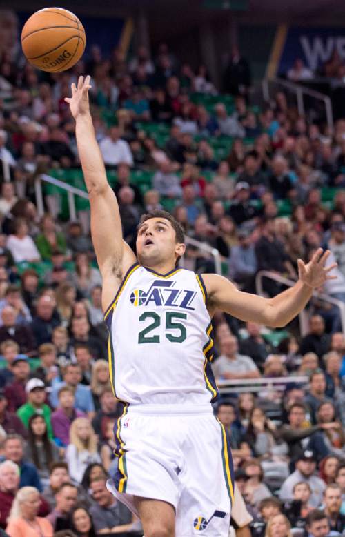 Lennie Mahler  |  The Salt Lake Tribune

Utah guard Raul Neto puts up a shot in the first half of a game against the Memphis Grizzlies at Vivint Smart Home Arena on Saturday, Nov. 7, 2015.