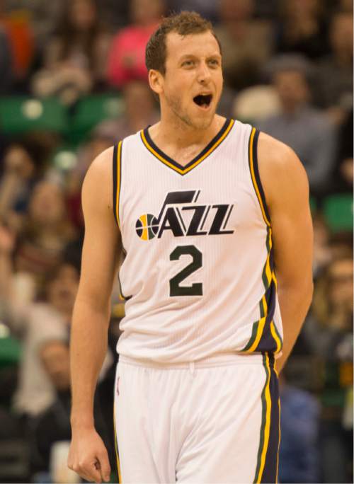 Rick Egan  |  The Salt Lake Tribune

Utah Jazz forward Joe Ingles (2) reacts after being called for a foul, in NBA action, Utah vs Indiana, at EnergySolutions Arena, Monday, January 5, 2015